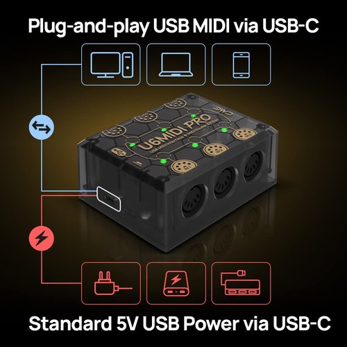 CME U6MIDI Pro - MIDI Interface with Router, Mapper, and Filter - Plug-and-play USB MIDI for computers - Standalone 3-in-3-out MIDI for Merge, Split, Thru