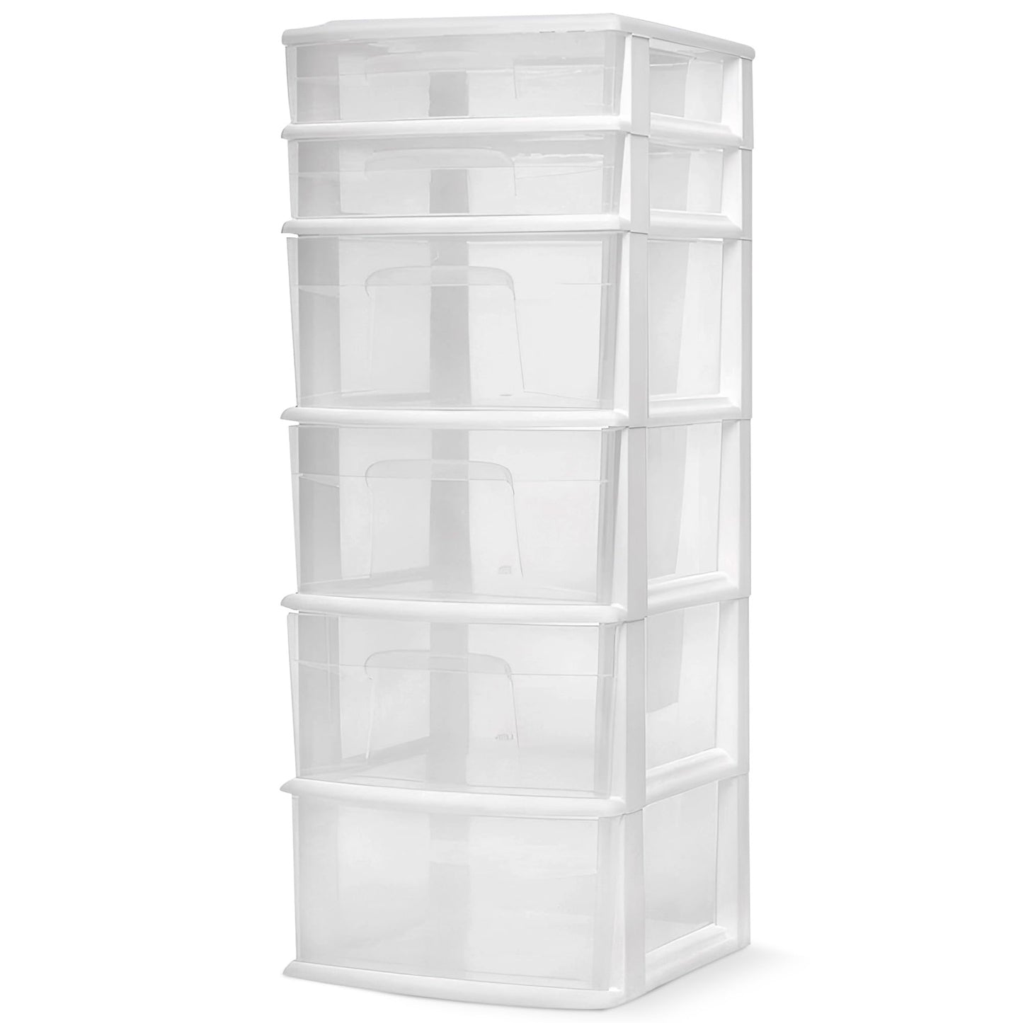 HOMZ 1-Pack Drawer Tower, 6-Tier Clear Plastic Storage Organizer Cart, White Frame - Heavy-Duty Organizing Drawers for Home, Bedroom, and Closet Organization