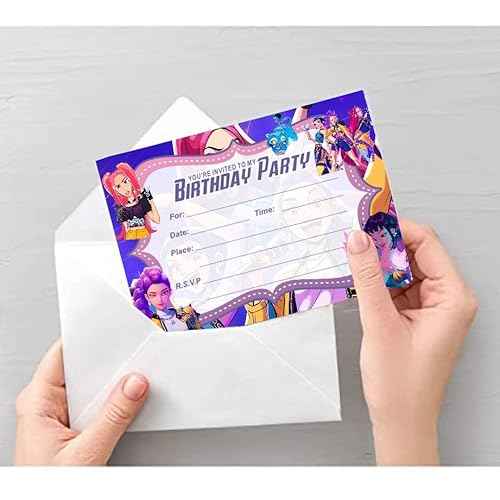 16pcs Demon Movie Hunters Birthday lnvitation Cards Gift Cards with Envelopes for Demon Movie Hunters Theme Party Supplies