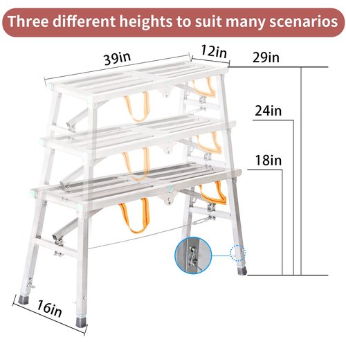 JUKJNB Work Platform 100cm & 180cm - Modern Silver Steel Step Stool for Adults - Foldable