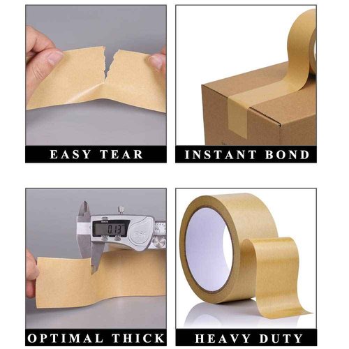 LLPT Kraft Paper Gummed Tape 3 Packs Recyclable Writable Tearable High Tensile Strength for Carton Sealing Photo Frame Seal 3” x 165 Ft Color Brown (PGB330)