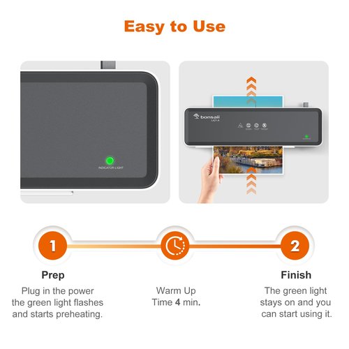 Bonsaii Laminator Machine with 5 Laminating Sheets, 9 Inch Thermal Laminating Machine for Doc/Posters/Photos, Compact Laminator for Home Office School, L421-Grey