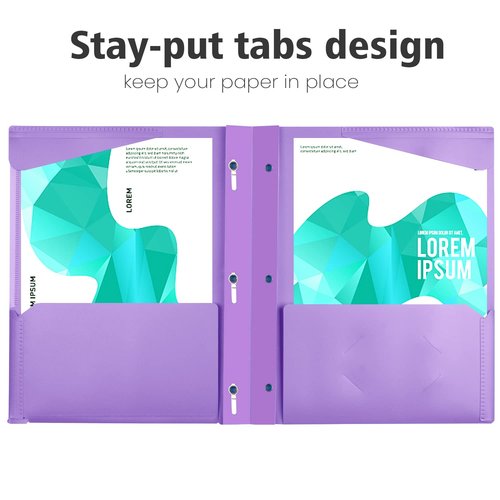 INFUN Heavy Duty Plastic Pocket Folder with Prongs and Clear Front Pocket - 18 Pack, 3 Prong Folders with Pockets and Card Slot, Assorted Colors