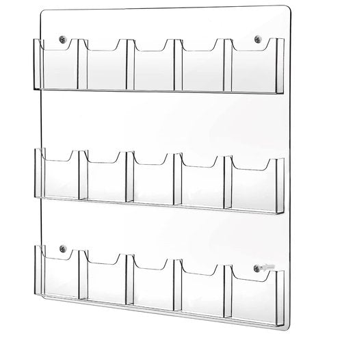 15 Pockets Clear Acrylic Brochure Pamphlet Holder Brochure Display Stand Business Tri Fold Brochure Multi Slot Holder Rack Wall Mount Pocket for Literature Menu Document Flyer Advertise Supplies