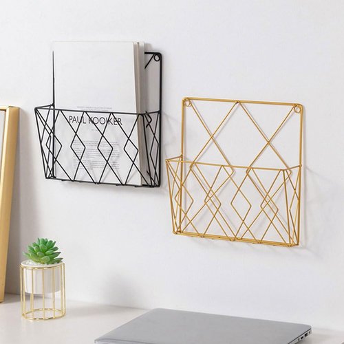 Yardenfun Wall-mounted Books Storage Rack Magazine Holder Golden Iron Book Organizer for Home Decor Office Stylish Book Supporter Container for Shelves