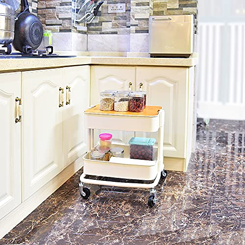 Melody House 2-Tier Metal Utility Rolling Cart Storage Side End Table with Cover Board for Office Home Kitchen Organization, Cream White