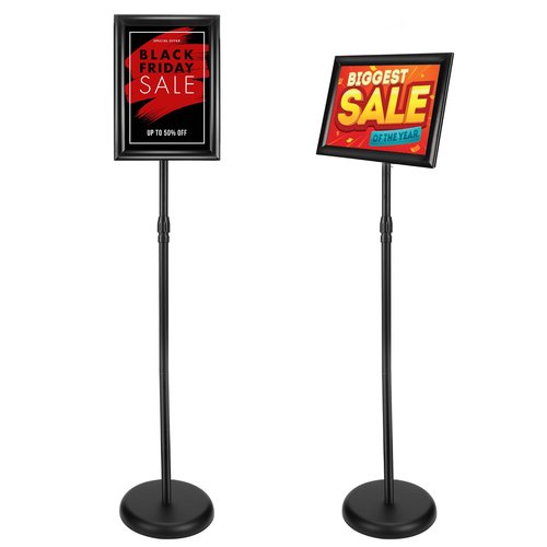 SIGNEX Heavy Duty Poster Sign Stand Adjustable Floor Sign Stand 8.5x11 Inch, Floor Sign Holder, Both Vertical and Horizontal View Displayed, 1 Pack, Black.