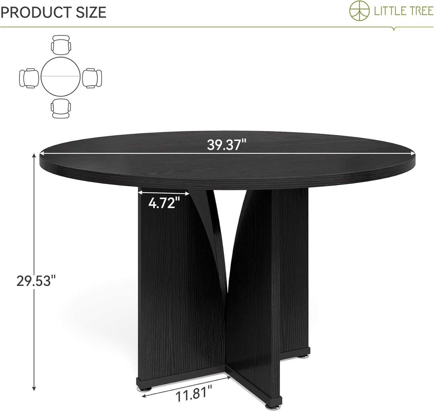 LITTLE TREE 39-Inch Small Conference Table for 4, Round Meeting Table with X-Shape Pedestal, for Office, Conference Room, Small Spaces, Black