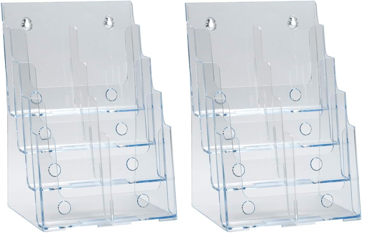 Azar Displays, 252377, Clear Four-Tier Eight-Pocket Trifold Brochure Holder, Document Holder Desk Organizer for Countertop or Wall Mount Menu Holder Display Stand for Flyers, Leaflets and Pamphlets