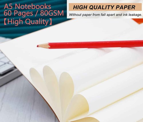 FAWTEEM 48 Pack A5 Kraft Notebook,Lines Pages - 60 Pages (30 Sheets), Wide Ruled,8.3”x 5.5” Small Kraft Notebook