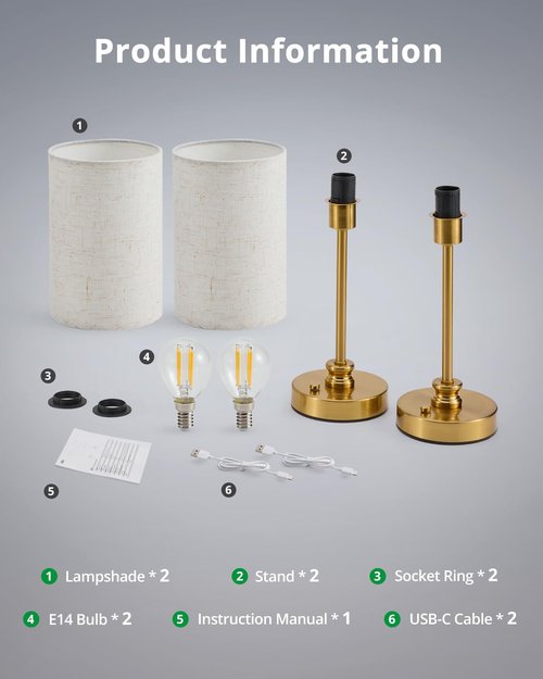 Bojim 2 Pack Rechargeable Cordless Table Lamp, Gold Bedside Lamps with USB Port, 4000mAh Battery Operated Lights, Touch for 3-Level Dimmable for Nightstand Kitchen Bathroom Bookshelf Bedroom