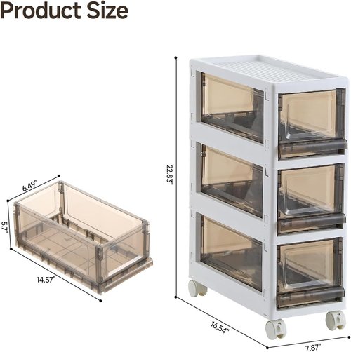 Plastic 3 Drawer Storage Organizer - Narrow Storage Cart with Wheels for Small Spaces | 7.87-Inch Wide (White)