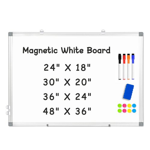 AMUSIGHT Double-Sided Magnetic Whiteboard, 48" x 36" Large Dry Erase Board Aluminum Frame for Wall, Large White Board Marker Board for Kitchen, Memo, School, Home, Office