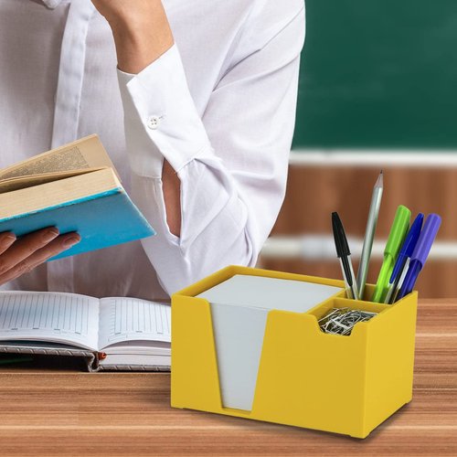 Acrimet Desktop Organizer Pencil, Pen, Paper, Clip, Caddy Holder (Plastic) (White Paper Included) (Solid Yellow Color)