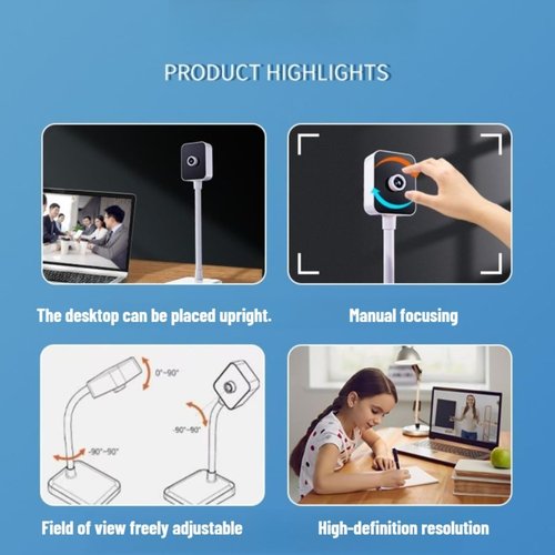 Skiennix 2K USB Document Camera - High-Quality Webcam with Built-In Mic for Live Demos