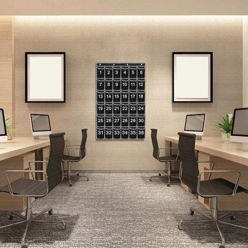 ZKOO Numbered Classroom Sundries Closet Pocket Chart, Cell Phones Calculator Holder, Wall Door Hanging Organizer With 4 Door Hooks (36 Pockets Black Grey)
