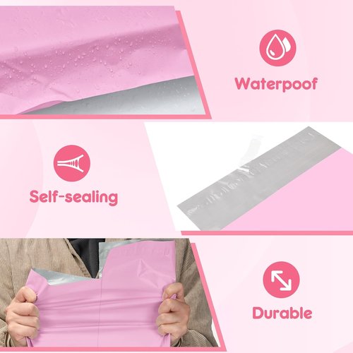 Fuxury Heavy Duty Poly Mailers - 12x15.5" Self-Sealing Shipping Bags, 100 Pack, Pink