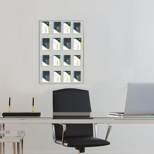 Ripeng 16 Pocket Vertical Business Card Holder Wall Mount Clear Sticker Display Rack Acrylic Business Card Holder Display Vertical Multiple Clear Acrylic Organizer for Home Office Wall