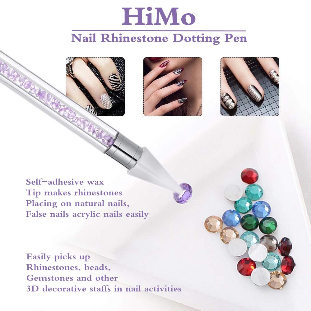 Nail Rhinestone Picker Dotting Tool with Extra 2 Wax Head, Dual-ended DIY Nail Art Tool With Pink Acrylic Handle