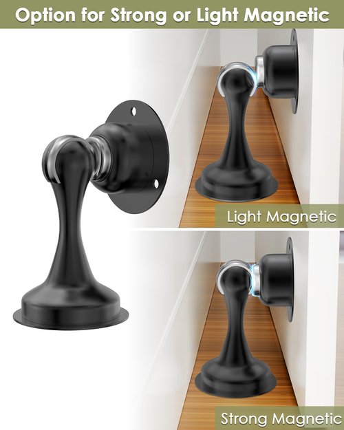 Door Stoppers, Magnetic Door Stop 4 Pack Adhesive Stick & Screws Stainless Steel, Door Stop Holder to Keep Door Open Wall & Floor Mount, Magnetic Door Catch Stoppers for Bottom of Door, Black