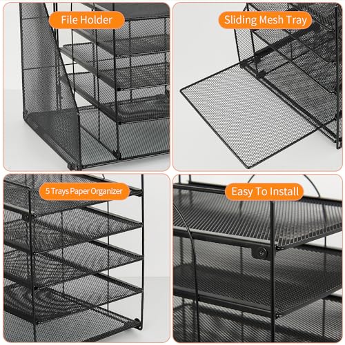 LEKETREE 12x12x12 Inch Black 5-Tier Desk Organizer with File Holder, Office Supplies
