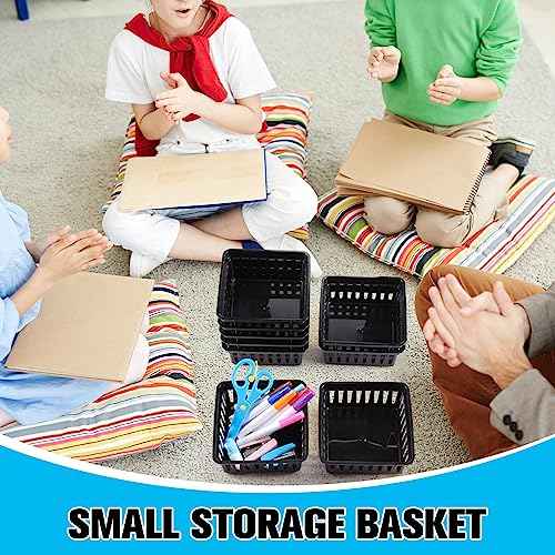 Tatuo 24 Pcs Classroom Small Plastic Baskets Bulk Storage Baskets for Organizing Crayon Pencil Containers Organizer Bins for Back to School Gift Office Desk Drawer Home, 5.31 x 5.31 x 2.44 Inch(Black)