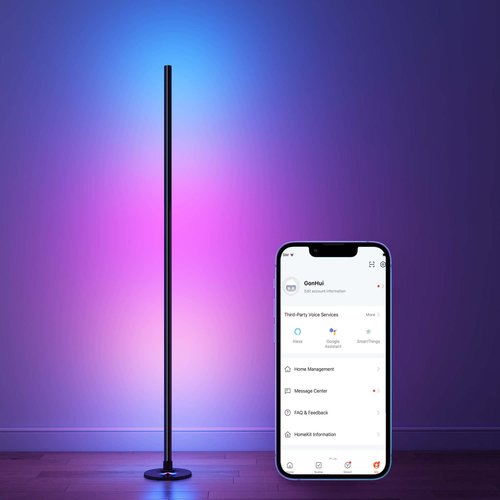 GonHui Corner Floor Lamp, LED Smart Floor Lamp Compatible with Alexa, Color Changing Ambience Light with Music Sync, Modern Corner Lit Standing Lamp for Living Room Bedroom Gaming Room(Black)