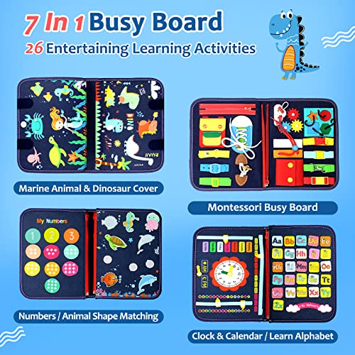 Qizfun Montessori Busy Board & Busy Book for Toddlers – Blue/P4 Sensory & Learning Toy for Travel & Kids' Development