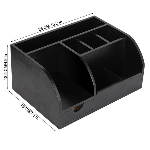 VERGOODR Office Desk Drawer Supply Organizer and Accessories, Wood Desk Organizer with 6 Compartments & 1 Drawer Binders Folder Papers Holder Pen Holder Office Desktop File Organizer (black)