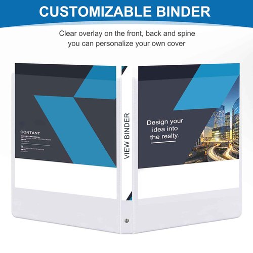 SUQJOY 1-inch 3-Ring Binder, 1 Inch Round Ring Binder with 2 Inside Pockets, 8 Pack White Binders, Clear View Cover, Holds 8.5'' x 11''Paper for Office/Home/Back to School