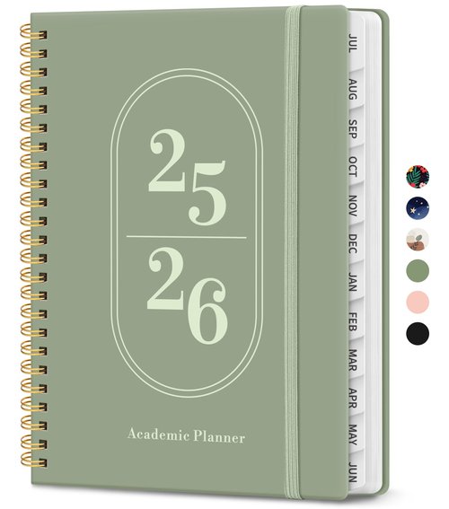 Planner 2025-2026, Academic Year Weekly and Monthly Calender Planner, July 2025 - June 2026, Spiral Bound School Planning Tool, Perfect for Teacher, Student, Women & Men - A5 (6.3" x 8.5"), Green