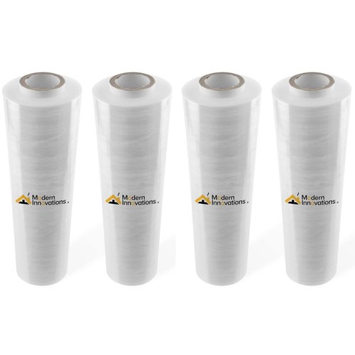 Modern Innovations 15 Inch Clear Stretch Wrap Replacement Roll (4 Refill Rolls-4000 Feet) No Handle, Shrink Wrap for Moving, Packing Supplies for Wrapping Furniture, Plastic Pallet Cling