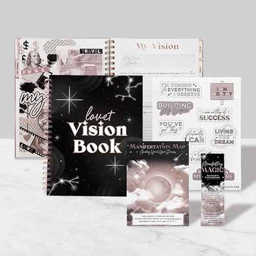 Vision Board Book LUXE - Journal with Integrated Vision Boards, Categorized Dreams, and Gratitude Rituals - Black