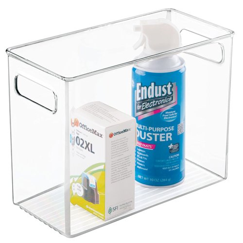 mDesign Tall Plastic Office Storage Bin with Handles - Organizer Bins for Cabinets, Drawers, Desks, Workspace - Containers and Baskets for Pens, Pencils, Highlighters and Notebooks - 2 Pack - Clear