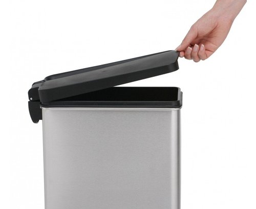 simplehuman 10 Liter / 2.6 Gallon Bathroom Slim Profile Trash Can, Brushed Stainless Steel with Plastic Lid