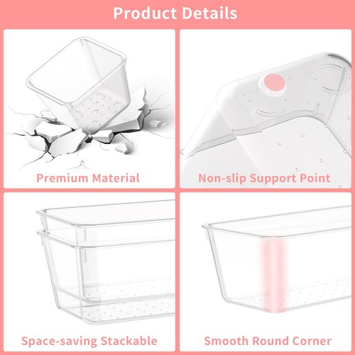 Lulltou 25 PCS Plastic Drawer Organizer Set, 4-size Clear Bathroom and Vanity Desk Drawer Organizer Trays, Non-Slip Versatile Storage Bins for Makeup Jewelry Office Kitchen Gadgets