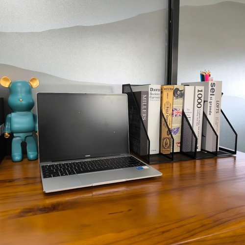 RHONZHAO 2 Set Desk Organizers, Metal Desk Magazine File Holder and 1 Pen Holder, 2 Compartments Mesh File Holder, Mesh Desktop Organizer and Storage,Black