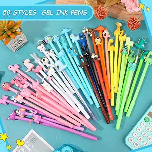 Handepo Cute Cartoon Gel Ink Animal Writing Pens 0.5 mm Black Ink Cool Kawaii Fun Novelty Pens for Kids School Office Home Supplies Student Kids Gift, 50 Assorted Styles(200 Pcs)