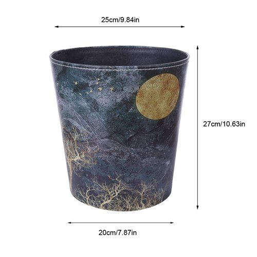 Scakbyer Trash Can, 10L/2.64 Gallon PU Leather Wastebasket, Decorative Waterproof Paper Basket Garbage Bin for Home Office Bathroom
