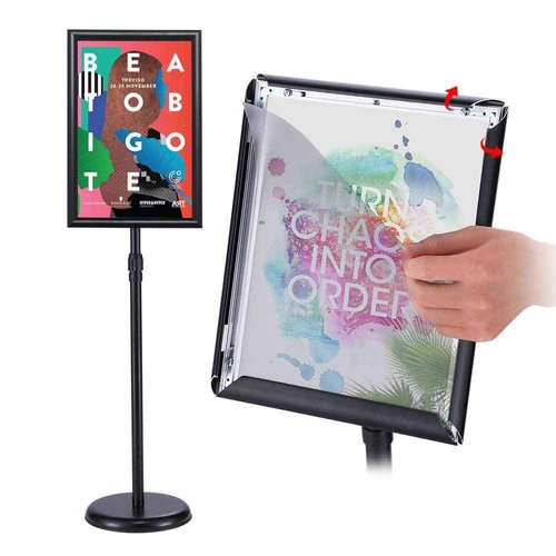 INNOVSIGN 11x17 Inch Pedestal Standing Sign Holder Stand Poster Stand , Black Adjustable Floor Standing Sign Holder with Aluminum Snap Open Frame for Vertical/Horizontal Sign Display