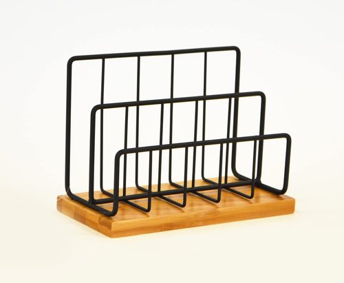 AQ Letter/Mail Sorter, Home/Office Desk Organizer, Two Slots for Holding Papers, Files, Documents, Letters, etc, Wire & Wood Design - Matte Black & Bamboo