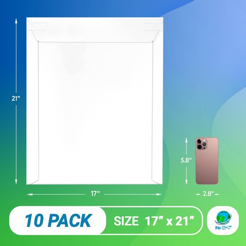 AMZ White Rigid Mailers, 17 x 21 Inches. Pack of 10 Paperboard Photo Mailers Rigid. 550 GSM Self Seal Rigid Mailer. No Bend Shipping Envelopes Rigid. Stay Flat Mailers. Paperboard Envelopes