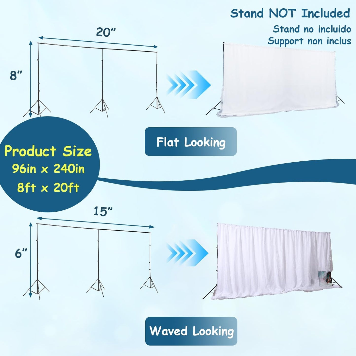 Urby Backdrop - Extra Wide Blackout Curtains Made of Chiffon Tulle & Polyester | White, 20 x 8 Ft