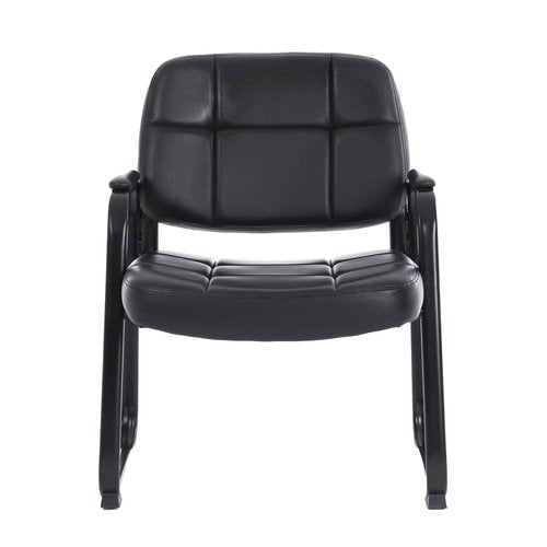 CLATINA Big & Tall 400 lbs Waiting Room Guest Chair, Leather Office Reception Chair No Wheels with Backrest Wide Seat and Padded Arms for Home Office Lobby Conference Waiting Room, Black, 1PACK