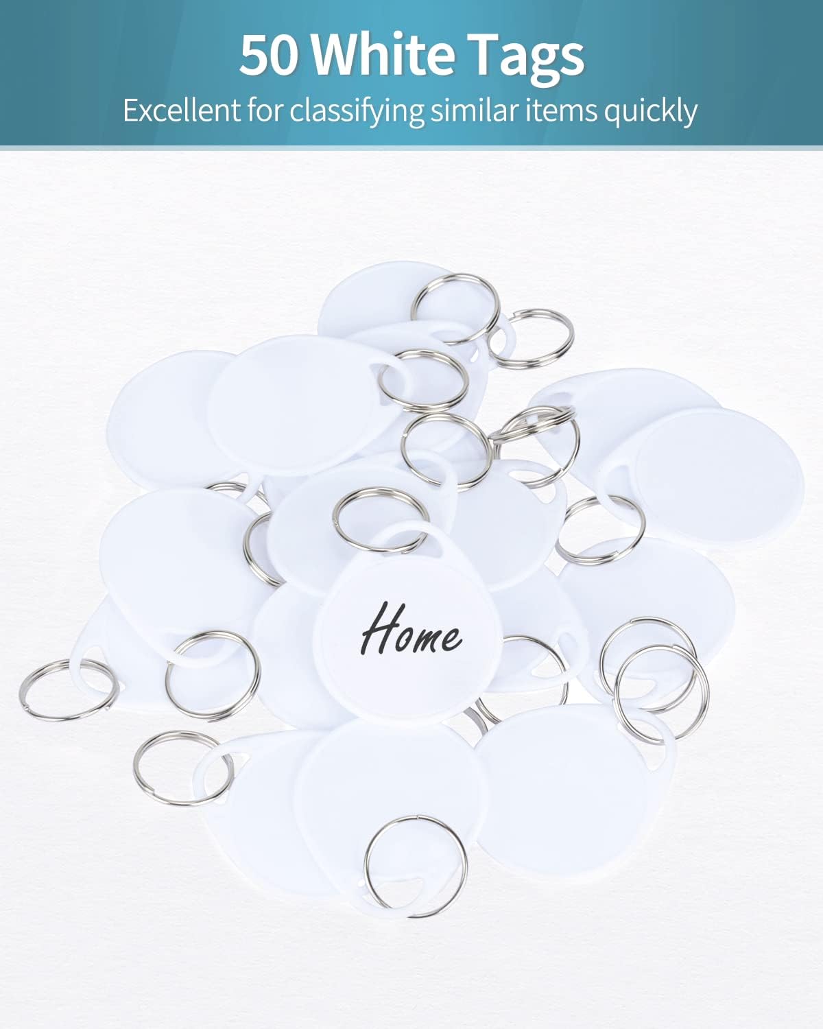 Uniclife Tough Plastic Key Tags - Sturdy Round White Item Identifiers with Blank Labels | 200 Pack