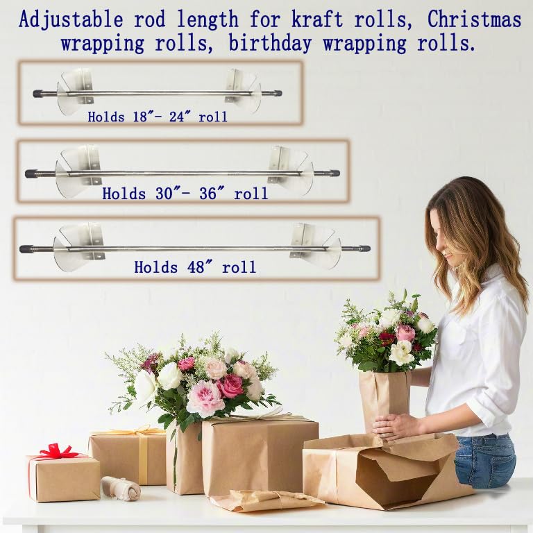 Wall-Mounted Kraft Paper Dispenser with Cutter, Heavy Duty Vinyl Roll Holder