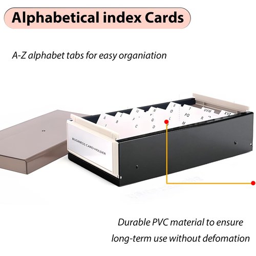 Daphilly Business Card Holder for Desk, Business Card Holder Organizer, Credit Card Organizer Case File Index Card Box Storage,with A-Z Tabs, Storage up to 600 Cards, Metal Structure (medium)