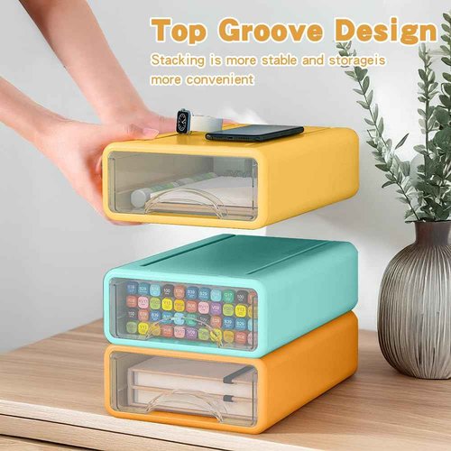 IBEQUEM 3 Tier Desktop Organiser with Drawers, Stackable Storage Box on Desk, Large Capacity Detachable Makeup Storage Drawer for Desk Office School Home
