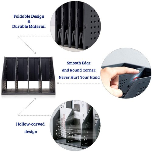 SAYEEC Collapsible Magazine File Holder with 4 Compartment Plastic Binder Folder for Desk Hollow Documents Foldable Organizer Desktop Files Cabinet Shelf Frames Divider Rack Display and Storage
