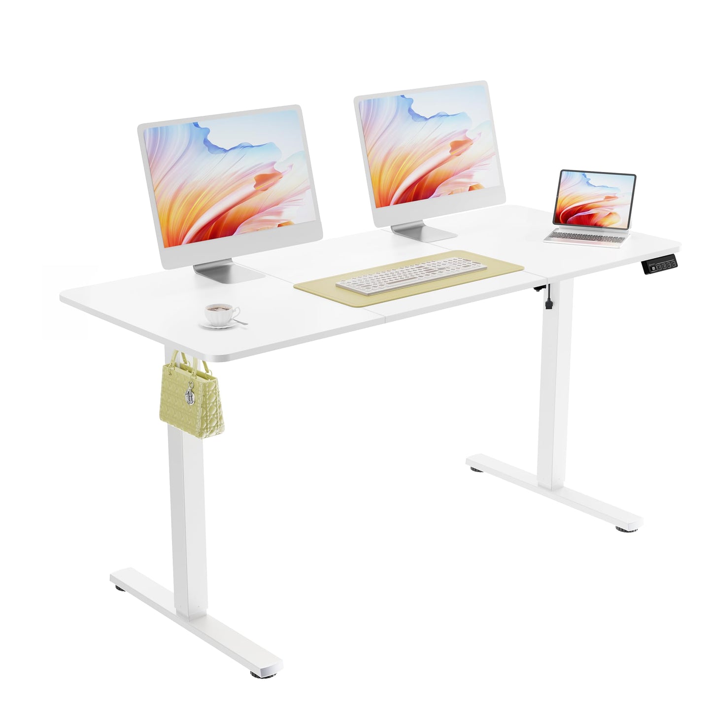ERGOMAKER 55" Electric Standing Desk, Adjustable Height, Sit Stand Up Desk for Home Office & Computer Workstations, Memory Controller, White